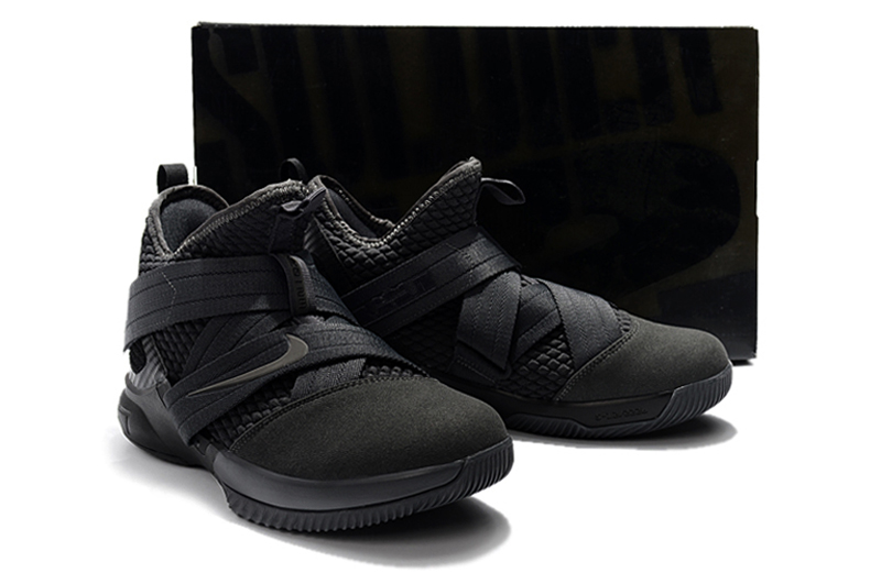 Nike LeBron James Soldier 12 All Black Shoes For Women - Click Image to Close